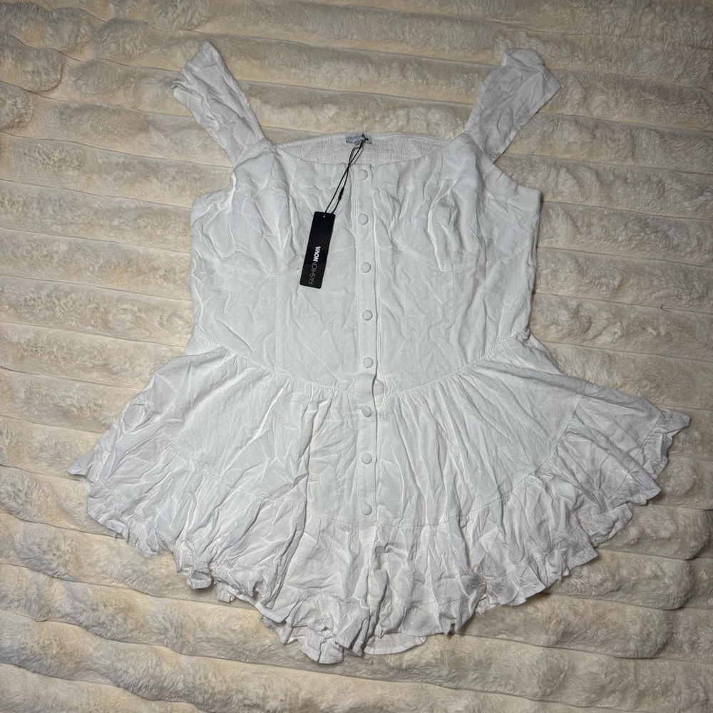 NWT Fashion Nova Ruffle Flowy Romper - White